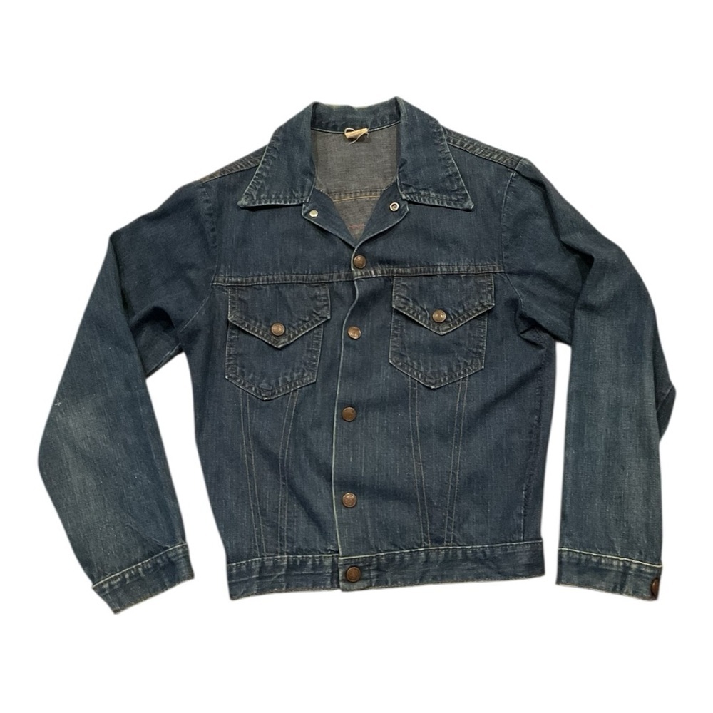 Vintage Denim Jacket Honda Patch Trucker Distressed Dark Wash - Picture 3 of 10